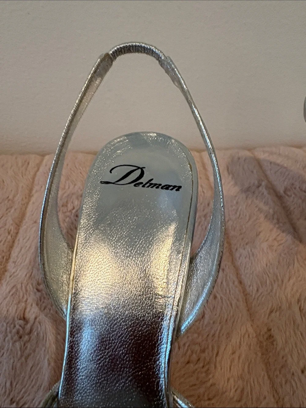 Delman Silver Lace Slingback Pointed Toe Pumps